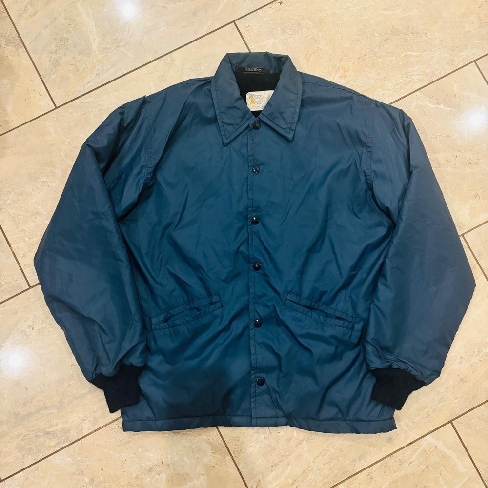 Vintage 70s West Wind Mens Navy Blue Fleece Lined Puffer Jacket Size Small